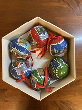 Pottery Barn Santa Around the World Paper Mache CHRISTMAS Ornaments Set Of 6