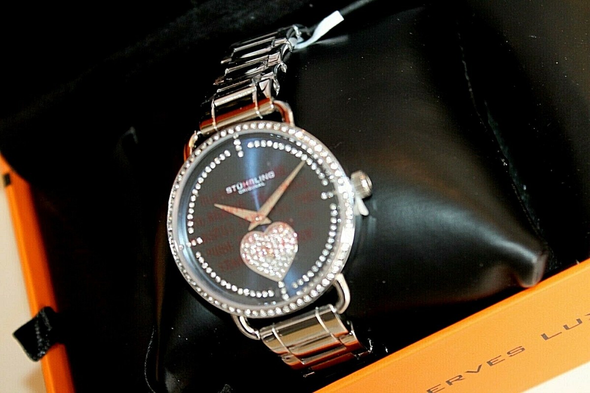Stuhrling Original Women Watch 34MM Crystal Heart Dial Leather Bands NEW Battery Stührling Women Leather Wristwatches for sale | eBay main image 4