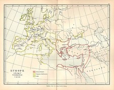 ANTIQUE MAP ~ EUROPE REIGN OF THEODORIC A.D 500 ROMAN EMPIRE TEUTONIC CELTS