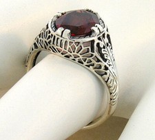 GENUINE 2 CARAT GARNET 925 STERLING SILVER DECO ANTIQUE STYLE FILIGREE RING 813