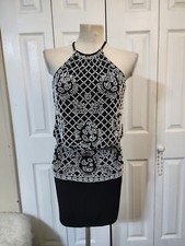 Blondie Nites By Stacy Skylar Black W/ White Beaded Short Mini Dress Size 1