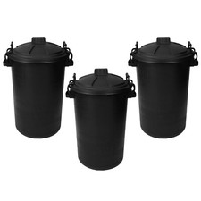 Image of 3 X 80L Plastic Black Dustbin Garden Waste Bin Can Rubbish Heavy Duty Storage UK