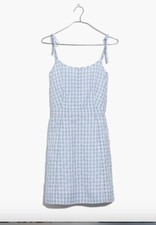 Madewell Gingham Tie Strap Summer Dress | Size 4 | Glacier Blue and White 