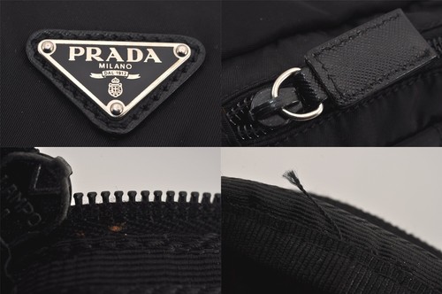 Authentic PRADA Vintage Nylon Leather Clutch Hand Bag Purse Black 4576M - Picture 9 of 10