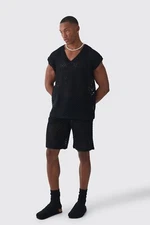 Boohooman Oversized Boxy Open Stitch Contrast Tipping Shirt Short Set Size XL