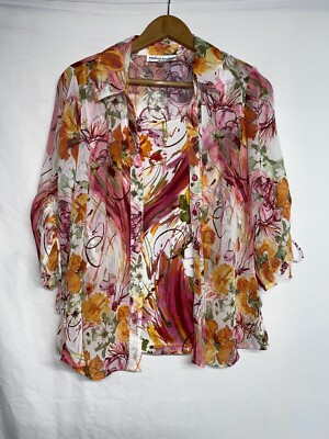 Rebecca Malone Pink Orange Cardigan Petite Medium EUC Button Down Cardigan