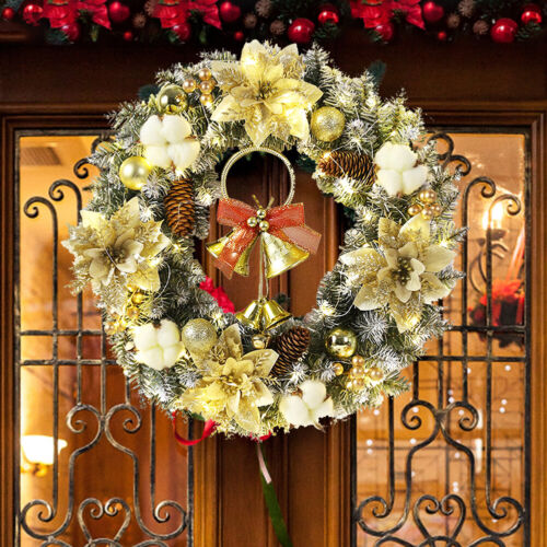 FE# 40CM Christmas Wreath Pine Cone PVC+Fabric Front Door Garland with Light (Go - Bild 1 von 9