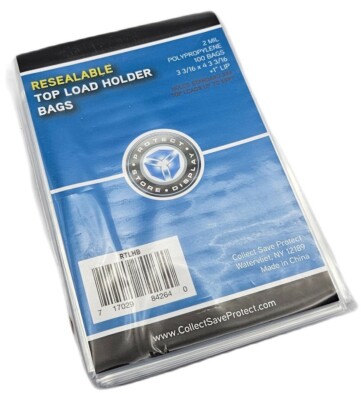 (100-Pack) CSP Resealable Topload Holder Bags - Bags Fit Single Toploaderss