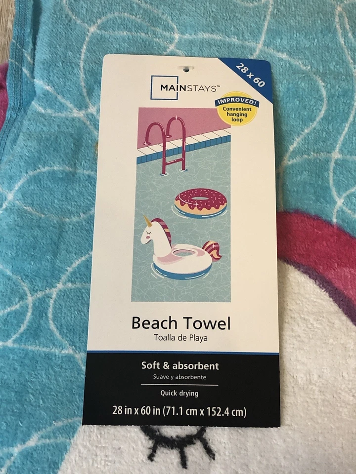 New Beach Towel Unicorn Print Kids Boy Girl Pink Pool 28x60 Soft and Absorbent - Image 2 of 4