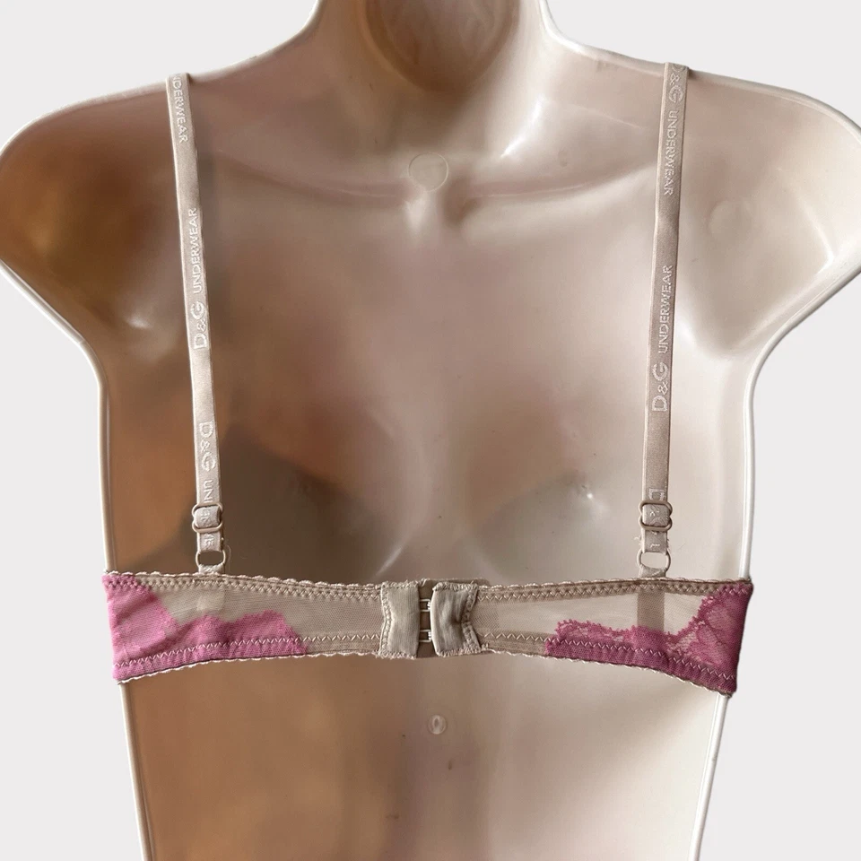 Sujetador push up de encaje liso D&G, talla 32B, tostado y rosa Foto 3 de 4