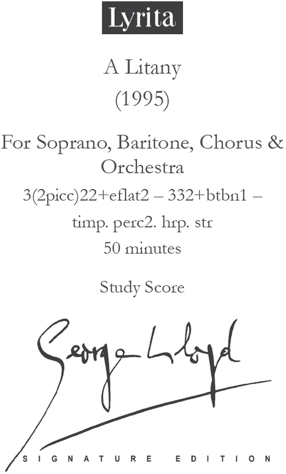 George Lloyd Lloyd: A Litany for soprano, baritone, chorus & orchestra Stud (CD)