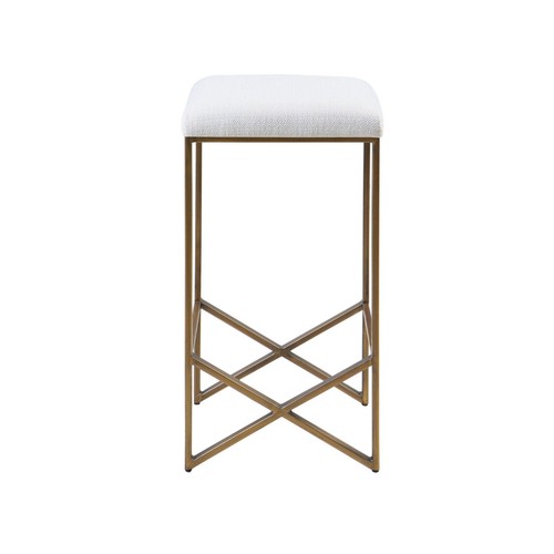 Upholstered Barstool Kitchen, Backless Counter Height Stool Metal Footrest - Picture 4 of 10
