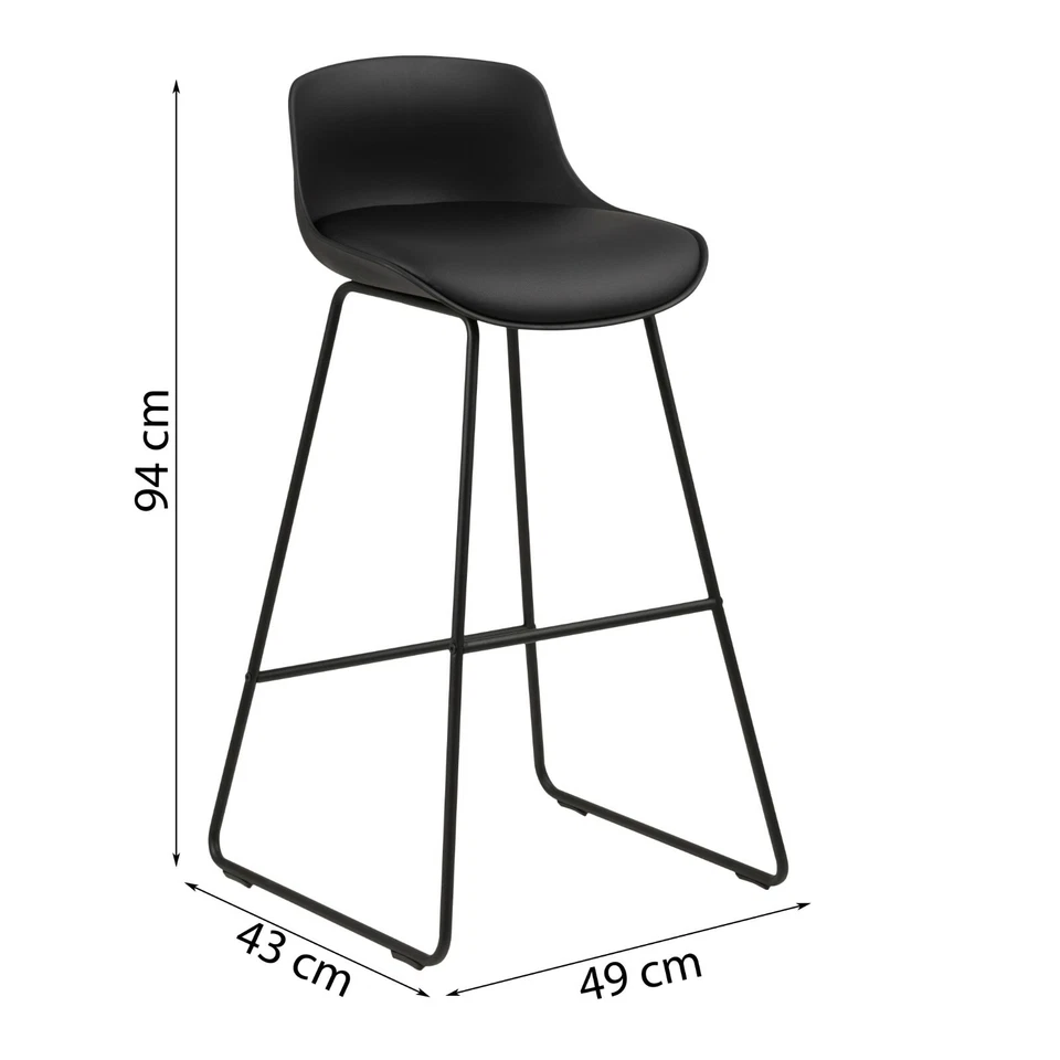 Barhocker Barstuhl Leder Mit Lehne Schwarz Tresenhocker Metall Esszimmer Set - Bild 3 von 4