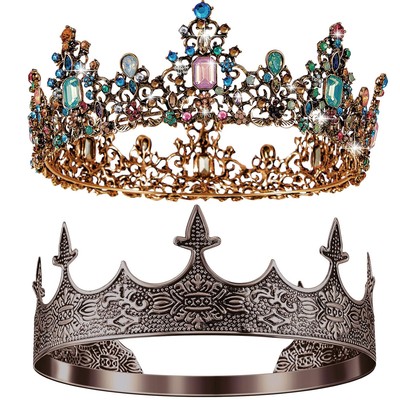 Sureio 2 Pcs Antique Royal King Crown for Men Baroque Queen 2025... 