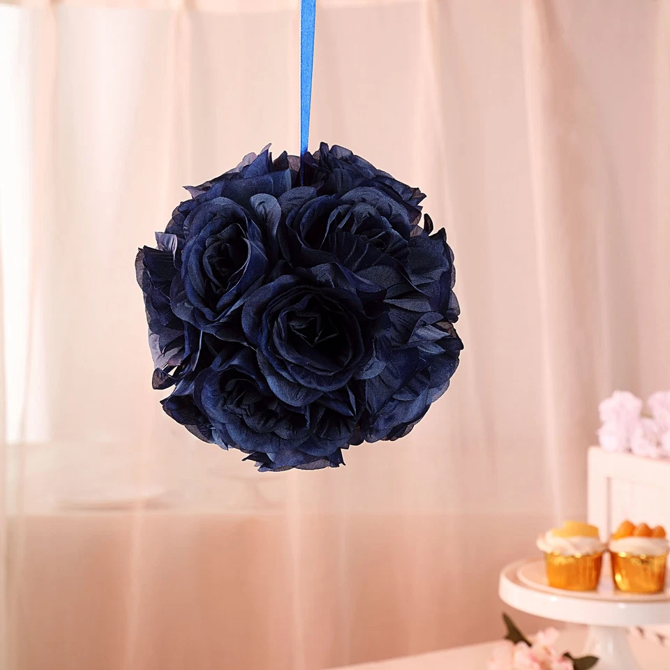 2 centros de mesa AZUL MARINO 7" rosas de seda flores bolas para besos boda eventos Foto 3 de 4