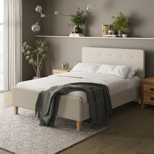 Image of Double Natural Fabric Bed 4ft6 135cm Bedroom Bed Frame Ashbourne Upholstered