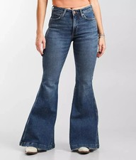Wrangler Retro Women Bailey Denim Jeans 30 High Rise Trumpet Flare Dark Blue New