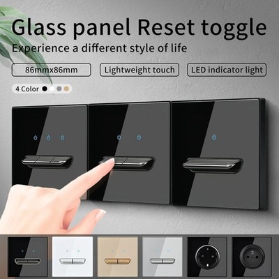 Transparent Switch Socket Black Glass Wall Light Switch Socket Panel Retro Toggle 1-4 Gang USB ...