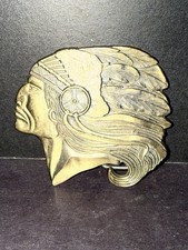 Native American Indian Warrior Chief Head Brass Tone Belt Buckle