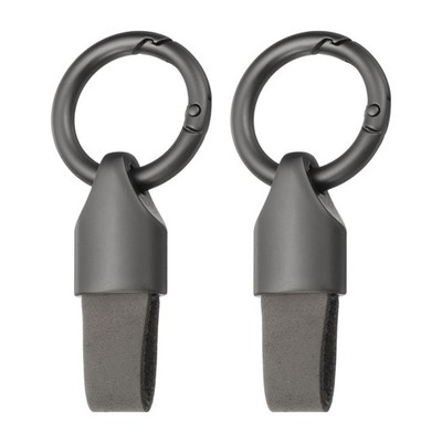 2x Schlüsselring Clip für Auto, Lederanhänger matt gunmetalgrau