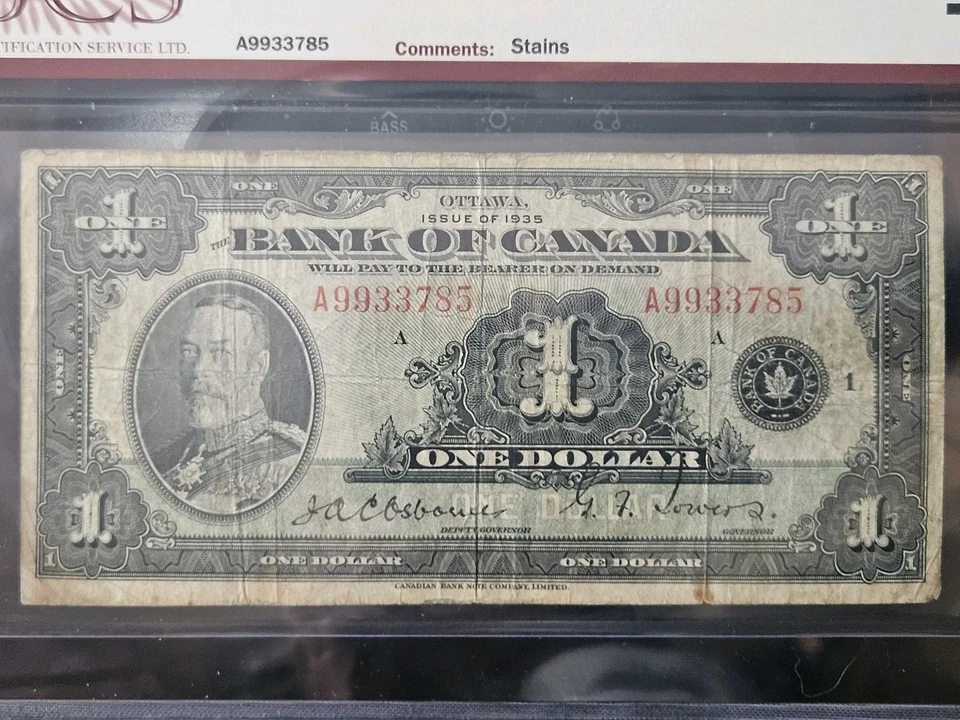 1935 canadian 1 dollar bill - graded F-12 by BCS - Image 3 of 4