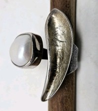 Large 925 Sterling Silver Genuine Real Pearl Band Ring Adjustable Size Unique