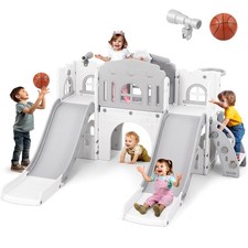 Freestanding Kids Double Slide Climb Playset Toddler Playground Indoor Outdoor