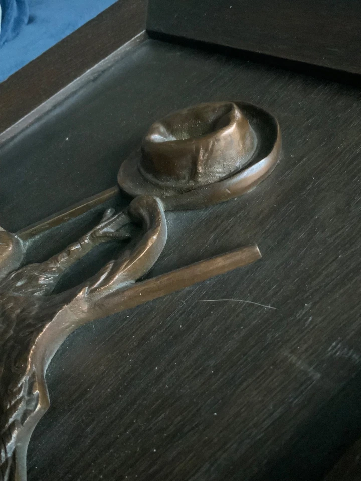 schönes Kupfer Relief Wandbild Jagd Jagdmotiv Gewehr Auerhahn auf Holzrahmen - Bild 2 von 4