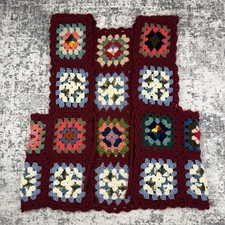 Vintage Multicolored Crochet Granny Square Vest Open Women's Fall colors