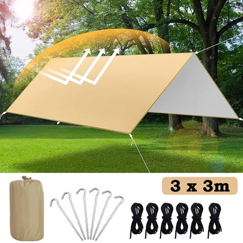 3*3m Camping Rain Fly Tarp Waterproof Tent Cover Hiking Shelter Lightweight - Picture 2 of 11