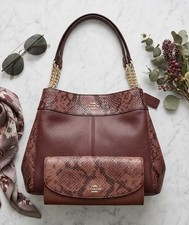 Coach Authentic Leather Snake Accent Purse Handbag 20920 With Matching Wallet