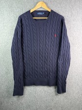 Polo Ralph Lauren Navy Blue Cable Knit Chunky Sweater Pullover Mens XL Red Pony