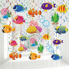 30 Pcs Tropical Fish Hanging Swirls under the Sea Party Decorations Ceiling Deco