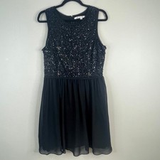 Vintage Max Studio Sequin Mini Dress Womens 10 Black Fit Flare Flowy HOCO Party