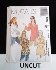 McCall's UNCUT Pattern 4080 Misses L XL Tie Front BOHO Bias Top Long Sleeve FF