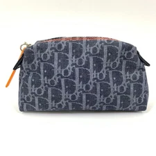 Christian Dior Pouch Trotter Navy Denim Orange Authentic CM1006 Used 