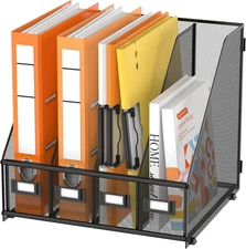 DALTACK Desk Organizers Metal Magazine File Holder with 4 Vertical Compartments