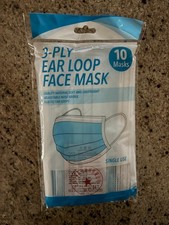 3 - Ply Ear Loop  Face Masks  10 pack