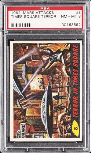 1962 Topps Mars Attacks #8 Terror in Times Square — PSA 8