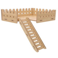 Hamster Cage Wooden Ladder Platform Durable Toy for Small Pets Khaki