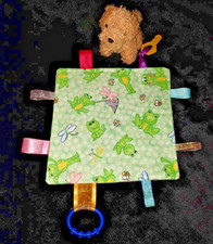 BABY CRINKLE SQUARE - SENSORY TAGS  TEETHERS  BONUS NEW - HOME SEWN - READ