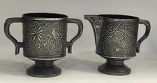 RARE Victorian PAIRPOINT Sugar & Creamer Aesthetic Birds & Insects #2011 c1880s