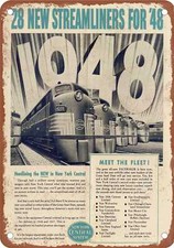 METAL SIGN - 1948 New York Central New Streamliners - Vintage Rusty Look