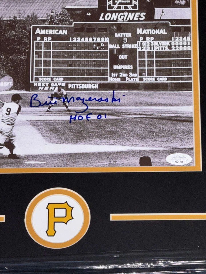 BILL MAZEROSKI SIGNED FRAMED 8X10 PITTSBURGH PIRATES 1960 HOME RUN JSA COA - Image 2 of 2