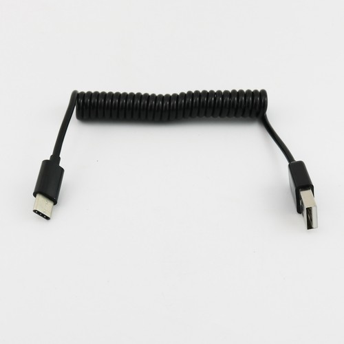 1x USB 3.1 Type C Male to 2.0 A Male Coiled Data Sync Cable Adapter Black 3FT - Picture 5 of 7