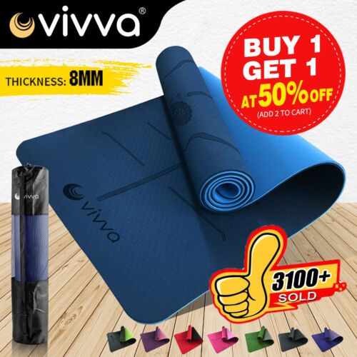 VIVVA 8mm TPE Yoga Mat Pad Exercise Fitness Gym Pilates Non Slip Dual Layer - Picture 1 of 39