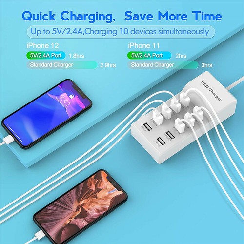 Adattatore di alimentazione a parete ricarica rapida stazione caricabatterie multi USB 10 porte per telefono - Foto 3 di 10