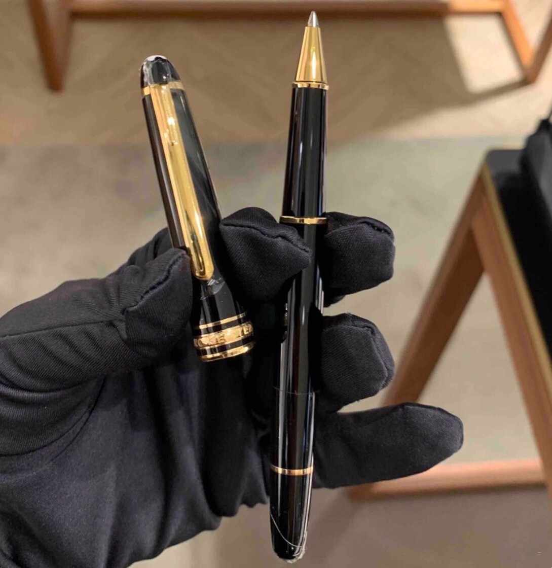 Deluxe Resin 163Series Bright Black - Gold Clip 0.7mm Rollerball Pen No Box