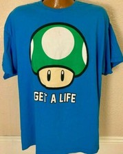 NEW Men's S Super Mario Brothers Nintendo Get A Life Mushroom Blue Tee T-Shirt