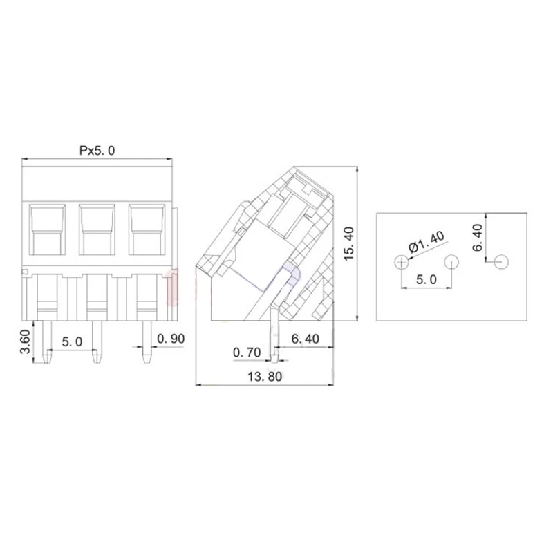 KF103-5.0-2Pin 3Pin Straight Pin Screw PCB Terminal Blocks 300V/10A Pitch 5.0mm - Image 2 of 4